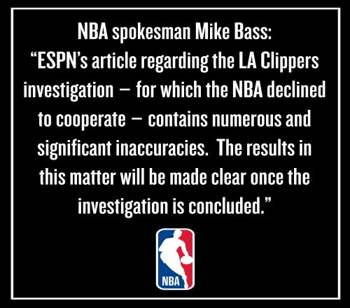 NBA官方：ESPN關于倫納德“陰陽合同”事件的報道存在大量不實