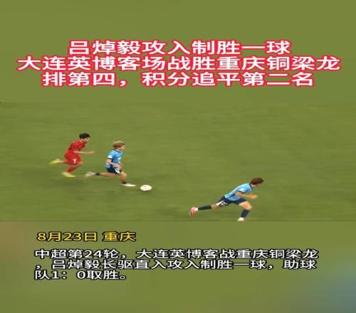 排第四！呂焯毅攻入制勝一球大連英博客場(chǎng)戰(zhàn)勝重慶銅梁龍