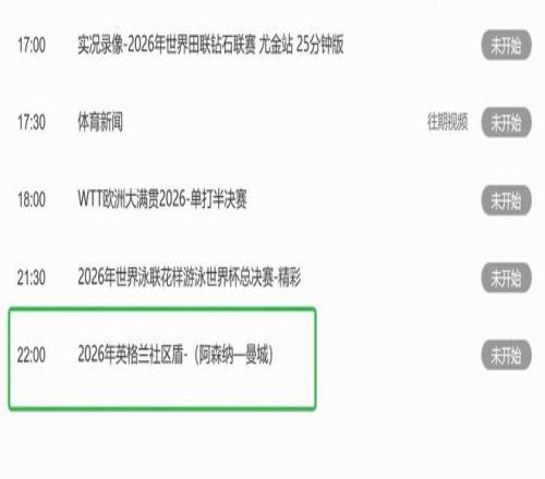 CCTV5节目单显示:今晚10点直播阿森纳对阵曼城的社区盾杯