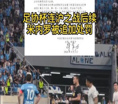 足协杯连沪之战后续:米内罗被追加处罚